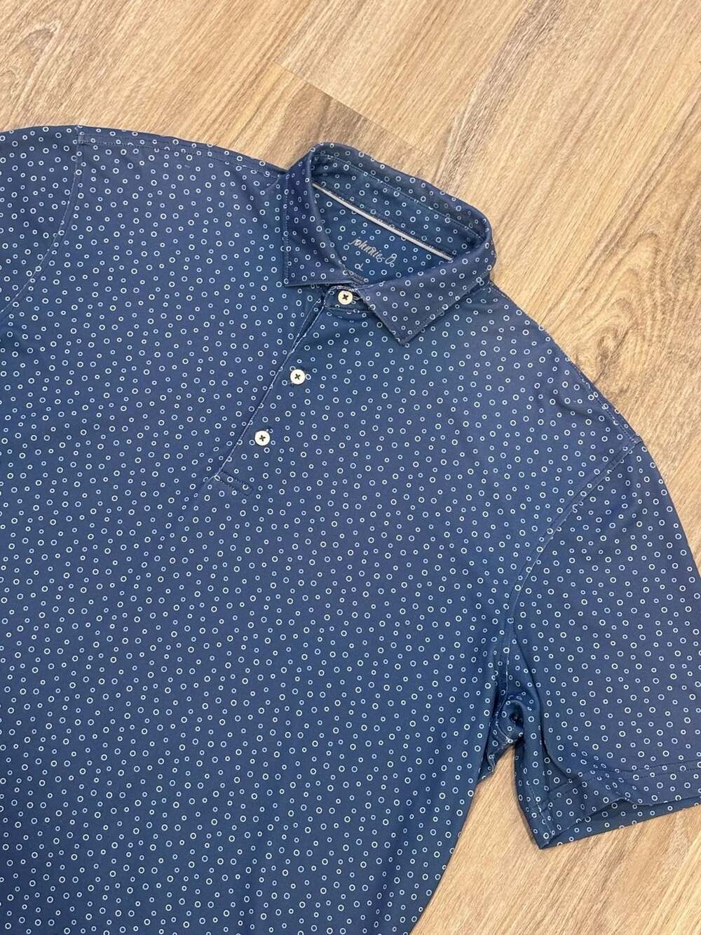 Johnnie-O Performance Jersey Polo Size L Blue Dot Print Golf Shirt